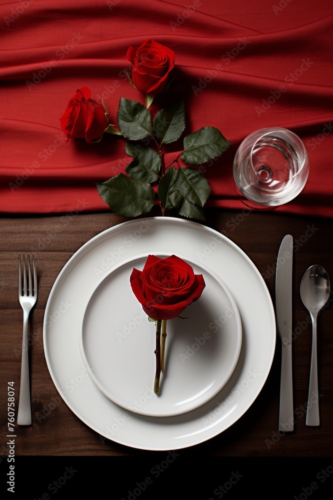 Poster Simple minimalistic Valentines Day dining table setup  AI generated illustration