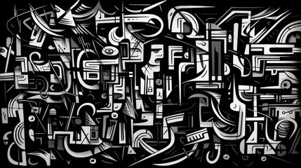 Rudimentary black outlines forming an abstract composition  AI generated illustration