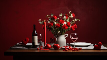 Obraz na płótnie Canvas Simple minimalistic Valentines Day dining table setup AI generated illustration