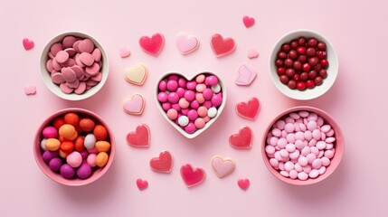 Fototapeta na wymiar Simplistic themed Valentines Day candy arrangements in flat lay view AI generated illustration