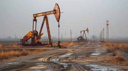 Oil Pumps in Desert Wasteland - 760758267