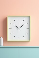 Sleek mockup design of a square clock against a pastel wall  AI generated illustration
