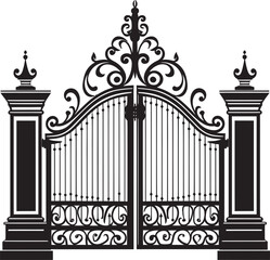Weathered Gateway Vector Logo Design of Antique Metal Gate Timeless Barrier Iconic Emblem of Classic Metal Gate