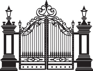 Nostalgic Passage Vector Design of Antique Metal Gate Weathered Threshold Iconic Metal Gate Emblem