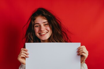 Cheerful Young Woman with Blank Canvas