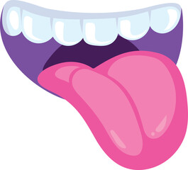 Tongue out cartoon mouth. Colorful funny comic icon
