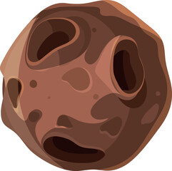 Cartoon asteroid with brown crater. Space rock icon