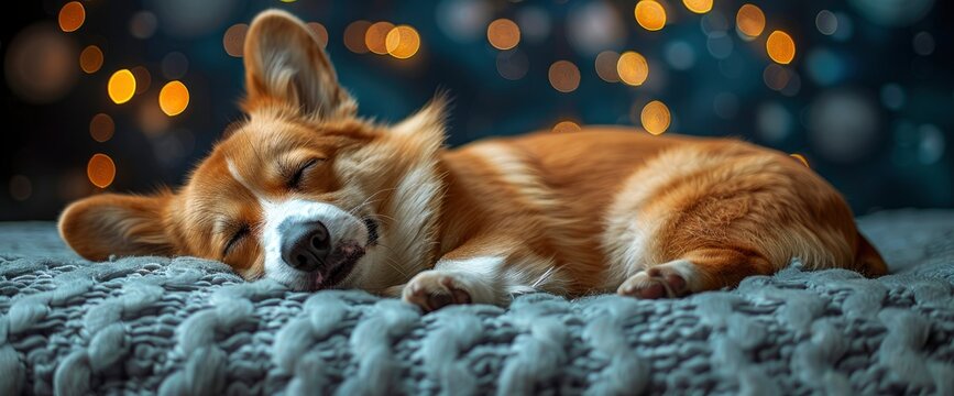 A cute little corgi lying on a cloud in the night sky, smiling in its sleep with a large moon in the background, Wallpaper Pictures, Background Hd