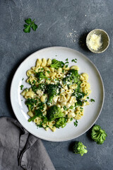 Pasta with broccoli and cream sauce.
