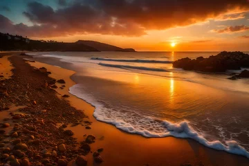 Rolgordijnen sunset on the beach © Iman