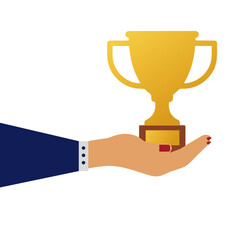 hand holding a trophy. isolated on white background Trophy. Goal and success. victory. winner. award ceremony.  - Stock vector