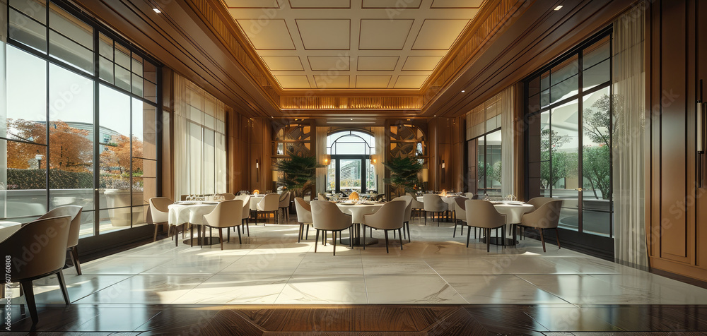 Poster a high-end clubhouse restaurant with a large round table. generative ai.