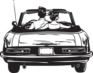 Convertible Comfort Loving Couples Back View Vector Illustration Windblown Affection Iconic Emblem of Romantic Convertible Drive