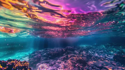 Tuinposter Podwodny widok oceanu z tęczowym blaskiem na wodzie © Artur