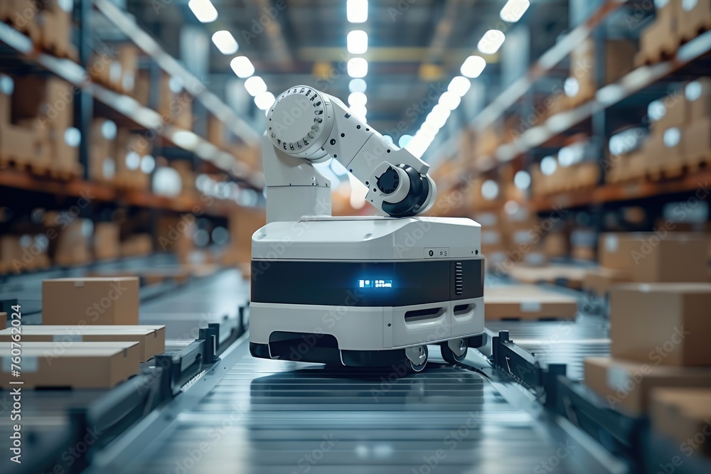 Fototapete ai automation in logistics. automated robot carriers in smart distribution warehouse. generative ai.