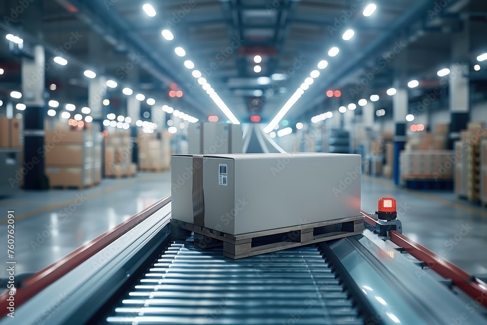 Leinwandbilder AI Automation in Logistics. Automated Robot Carriers In Smart Distribution Warehouse. Generative AI.