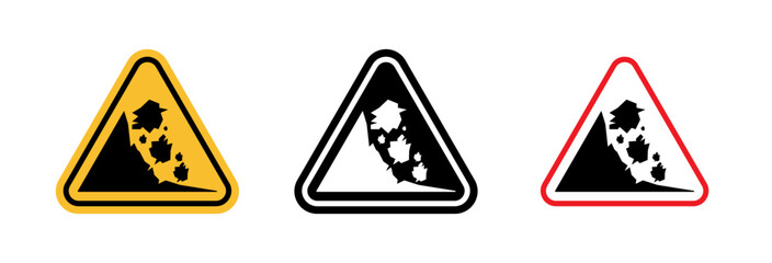 Falling Rocks Traffic Warning Sign. Mountainous Road Hazard Alert.