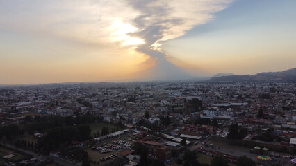 DRONE PHOTOGRAPHY OF THE POPOCATEPETL VOLCANO IN ATLIXCO PUEBLA MEXICO