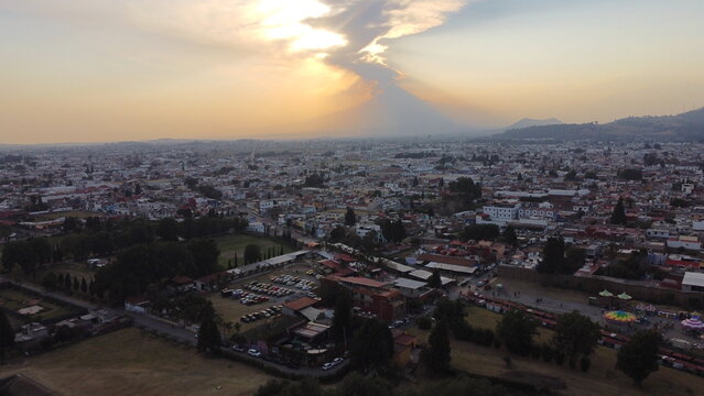 DRONE PHOTOGRAPHY OF THE POPOCATEPETL VOLCANO IN ATLIXCO PUEBLA MEXICO