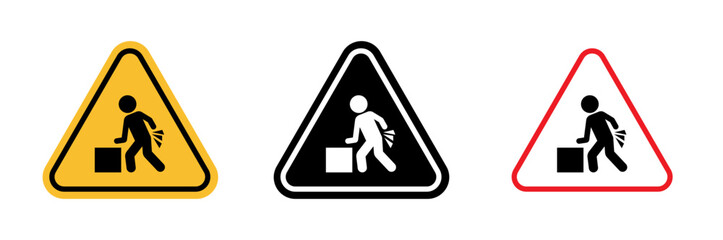 Caution for Moving Heavy Objects. Heavy Weight Handling Warning. Injury Risk Alert Sign