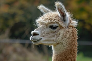 Fototapeta premium Furry Alpaca domestic farm. Domestic animal. Generate Ai