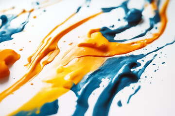 Stroke of paint. Sprays of colored paint on white. Selective focus. AI generated