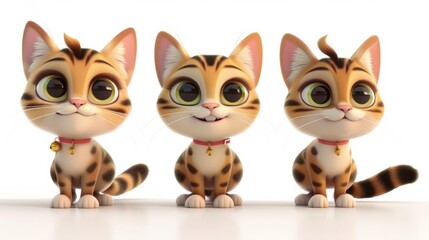 Fototapeta premium animation of three beautiful and tender kittens generative ai