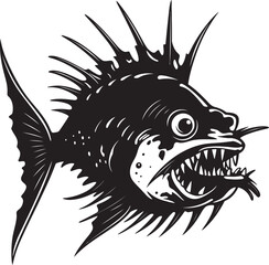 Nefarious Navigator Evil Angler Fish Vector Symbolism Malevolent Motion Angular Creature Fish Icon with Sinister Intent