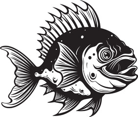 Fototapeta premium Wicked Whiskers Evil Angler Fish Vector Icon Sinister Swim Angular Creature Fish Emblem with Evil Aura