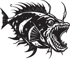 Diabolical Depths Angular Creature Fish Icon with Nefarious Intent Abyssal Abomination Evil Angler Fish Vector Symbol