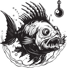 Serpentine Stalker Emblematic Representation of Angular Creature Fish Wicked Whiskers Vector Logo Design of Evil Angler Fish