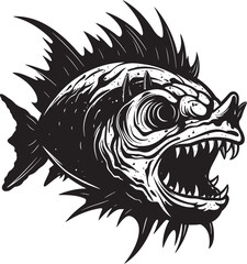 Nefarious Navigator Angular Creature Fish Icon with Malevolent Aura Malevolent Motion Evil Angler Fish Vector Symbolism