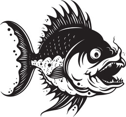 Fiendish Fins Angular Creature Fish Logo with Diabolical Design Venomous Voyage Evil Angler Fish Vector Iconography