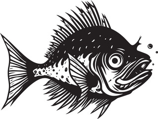 Wicked Whiskers Angular Fish Vector Logo with Evil Impression Abyssal Abomination Sinister Angular Creature Fish Icon