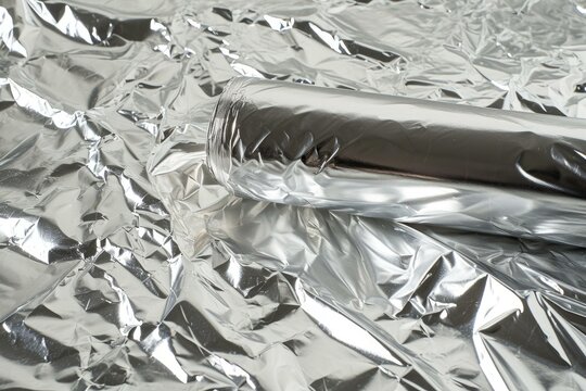 Reflective Aluminum foil roll. Shiny material food paper pack. Generate Ai