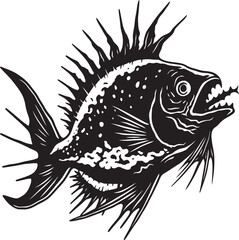 Sinister Swimmer Evil Angular Creature Fish Icon Malevolent Motion Angular Fish Emblem with Sinister Twist