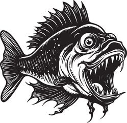 Diabolic Dive Sinister Angular Creature Fish Vector Logo Serrated Scales Evil Angular Fish Icon with Wicked Touch