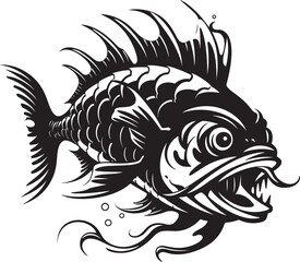 Diabolic Dive Sinister Angular Fish Iconography Serrated Scales Evil Angular Creature Fish Vector Logo