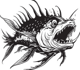 Wicked Whiskers Angular Fish Icon with Evil Intent Vicious Vortex Evil Angular Creature Fish Logo Design