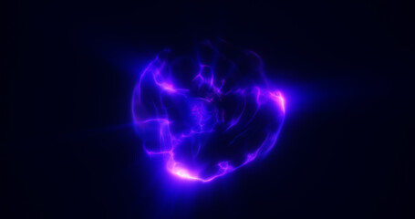 Spinning purple energy sphere digital atom hi-tech ball futuristic magic circle glowing bright force field abstract background