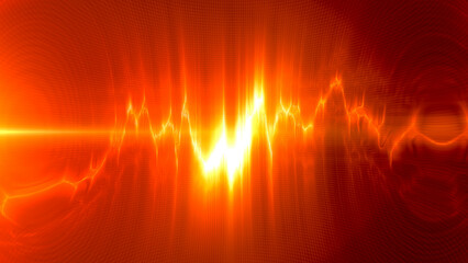 Yellow energy glowing magical musical dancing equalizer made from waves and electric charges lightning high-tech digital lines and energy particles. Abstract background