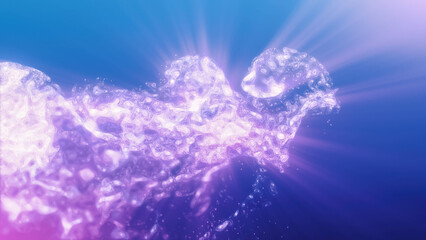 Blue violet multi-colored energy glowing magic liquid made of waves and electric iridescent plasma of high-tech digital lines and particles in water. Abstract background