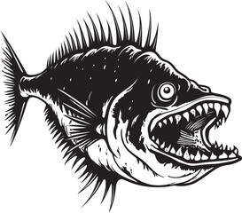 Maleficent Monstrosity Angular Fish Icon with Sinister Aura Fiendish Fins Evil Angular Creature Fish Vector Logo