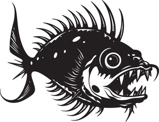 Fiendish Fins Evil Angular Creature Fish Vector Logo Malignant Mariner Sinister Angular Fish Emblem