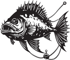 Diabolic Dive Sinister Angular Creature Fish Vector Logo Serrated Scales Evil Angular Fish Icon with Wicked Design
