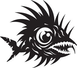 Fiendish Fins Angular Creature Fish Vector Emblem Malignant Mariner Sinister Angular Creature Fish Icon