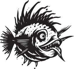 Serrated Scales Evil Angular Fish Emblem with Diabolical Design Malevolent Marauder Angular Creature Fish Vector Emblem