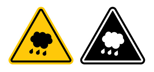 Heavy Rainfall Warning Sign. Severe Storm Alert Symbol. Yellow Triangle Rain Caution