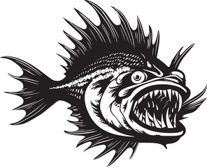 Diabolic Depths Evil Angular Creature Fish Vector Symbol Sinuous Serpent Angular Fish Icon with Sinister Intent