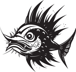 Venomous Voyage Angular Creature Fish Icon with Nefarious Design Nefarious Navigator Sinister Angular Creature Fish Vector Emblem